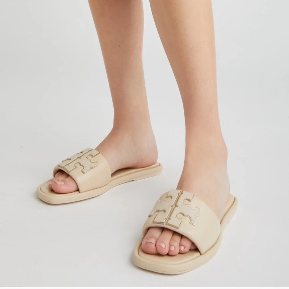 New Tory Burch double sport slide c width nappa leather